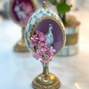 Touch of Pink Bunny Treasure Egg in Sterling Check-NEW